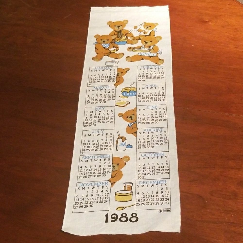 COPY - Cloth calendar 1988 vintage Teddy Bears